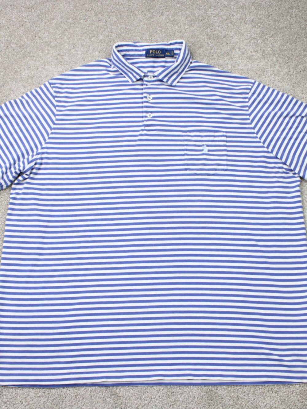 POLO Ralph Lauren Shirt Mens 2XL Blue/White Striped Cotton Short Sleeve Pocket